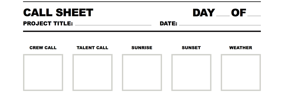 Free Call Sheet for Film and Video Projects