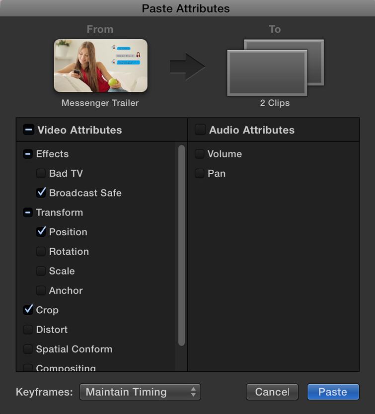 FCPX Tip Copy and Paste Attributes