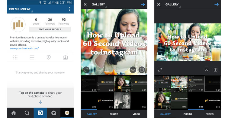Screenshot of how to upload your video to Instagram