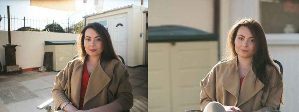 Side-by-side comparison of the portrait photos captured on a wide-angle lens and a telephoto lens.